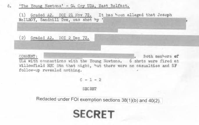 British Army Intelligence agents files 12 Dec 1972