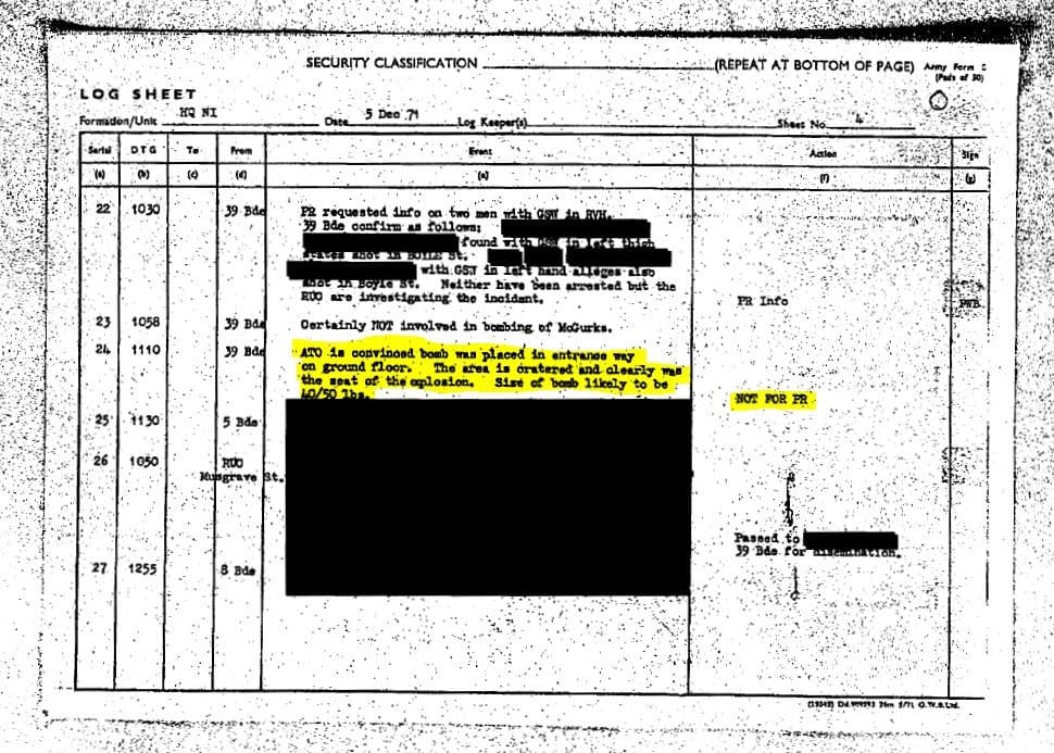 McGurk's Bar Commander's Diary 5th December 1971